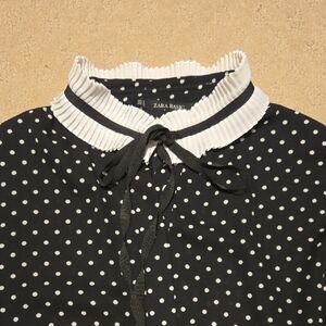 Zara Black Ribbed Tie Front Blouse